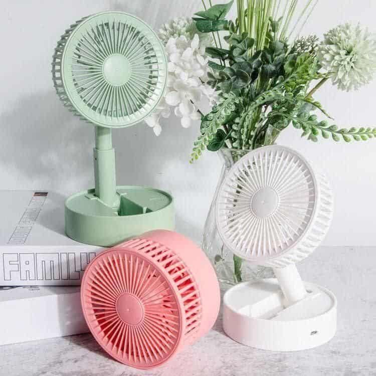 Adjustable Height Telescopic Rechargeable Standing Fan – 4-Speed, Foldable, Wireless (7200mAh Battery)