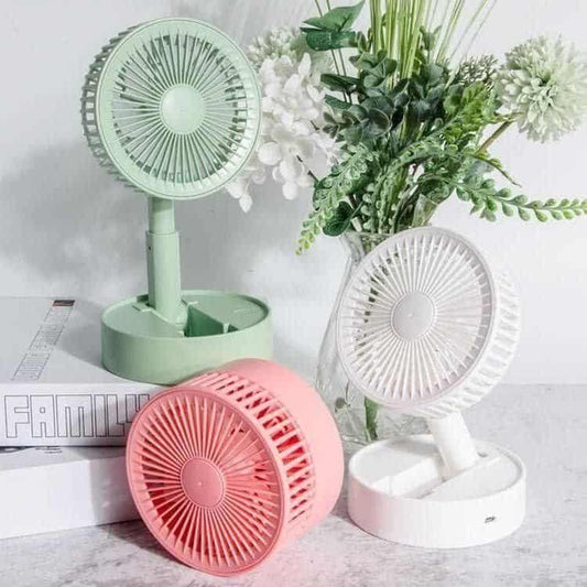 Adjustable Height Telescopic Rechargeable Standing Fan – 4-Speed, Foldable, Wireless (7200mAh Battery)